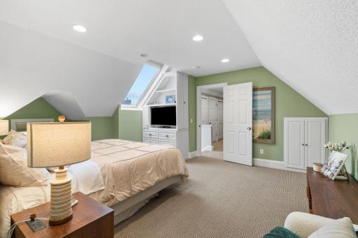Primary bedroom view showing unique design and functionality