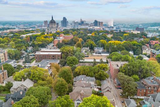 Aerial view of the beloved St Paul Cathedral Hill neighborhood
