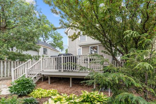 Another view of the peacefully private back deck area, perfect for BBQs