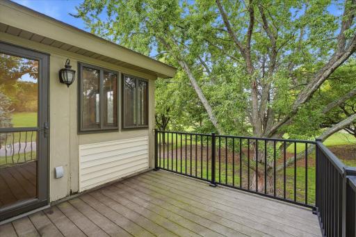 Showing deck privacy with huge tree and lots of yard area