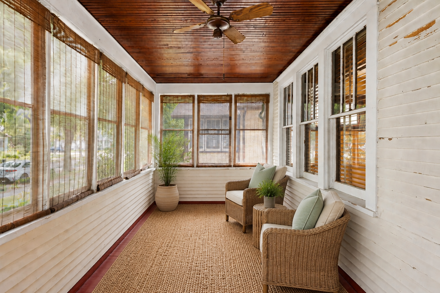 Welcoming front porch. Virtually Staged