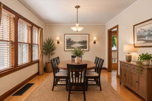 Dedicated dining space convenient for everyday meals and entertaining. Virtually Staged