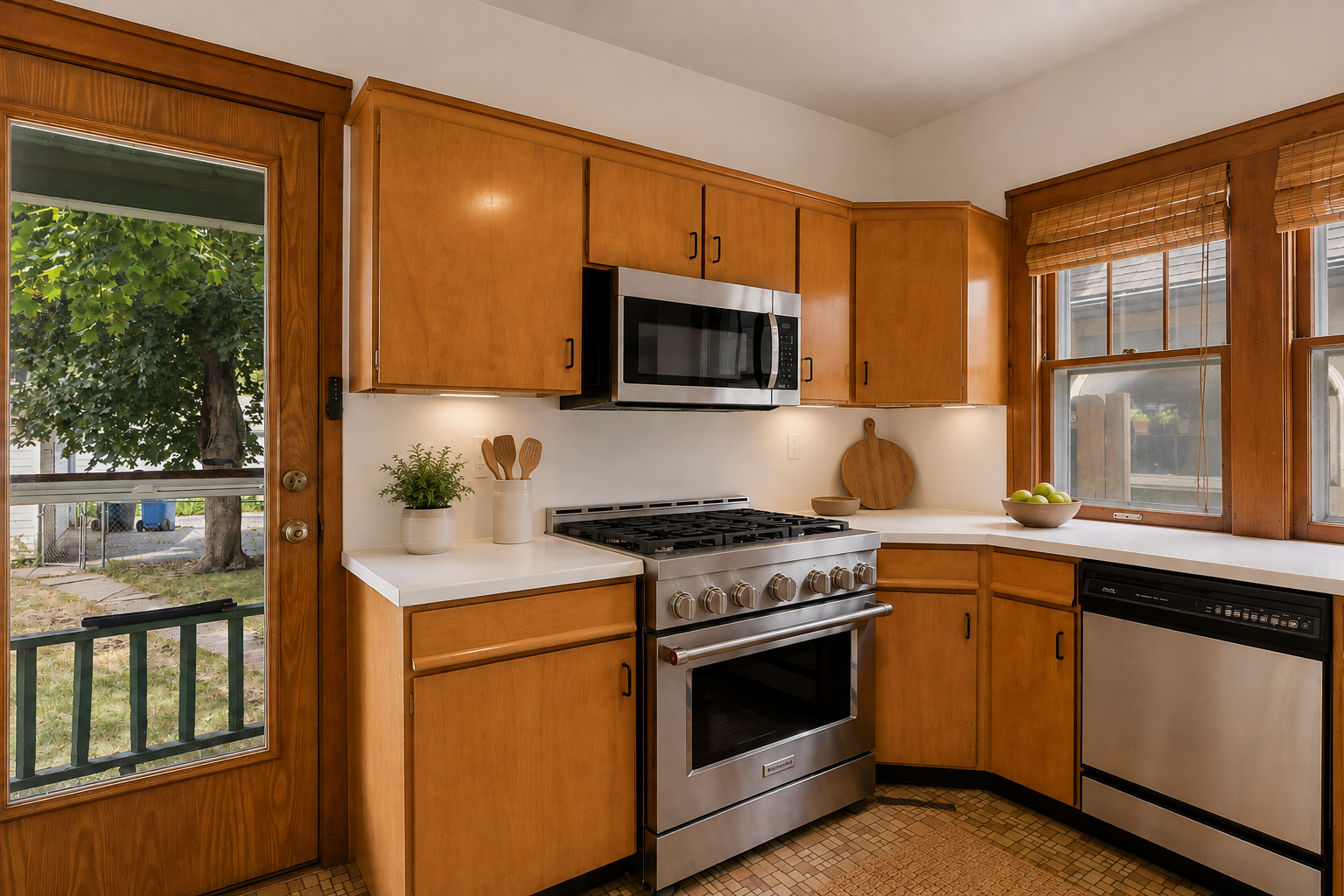 Functional kitchen ready for your ideas and future updates. New 6 burner gas range. Virtually Staged.