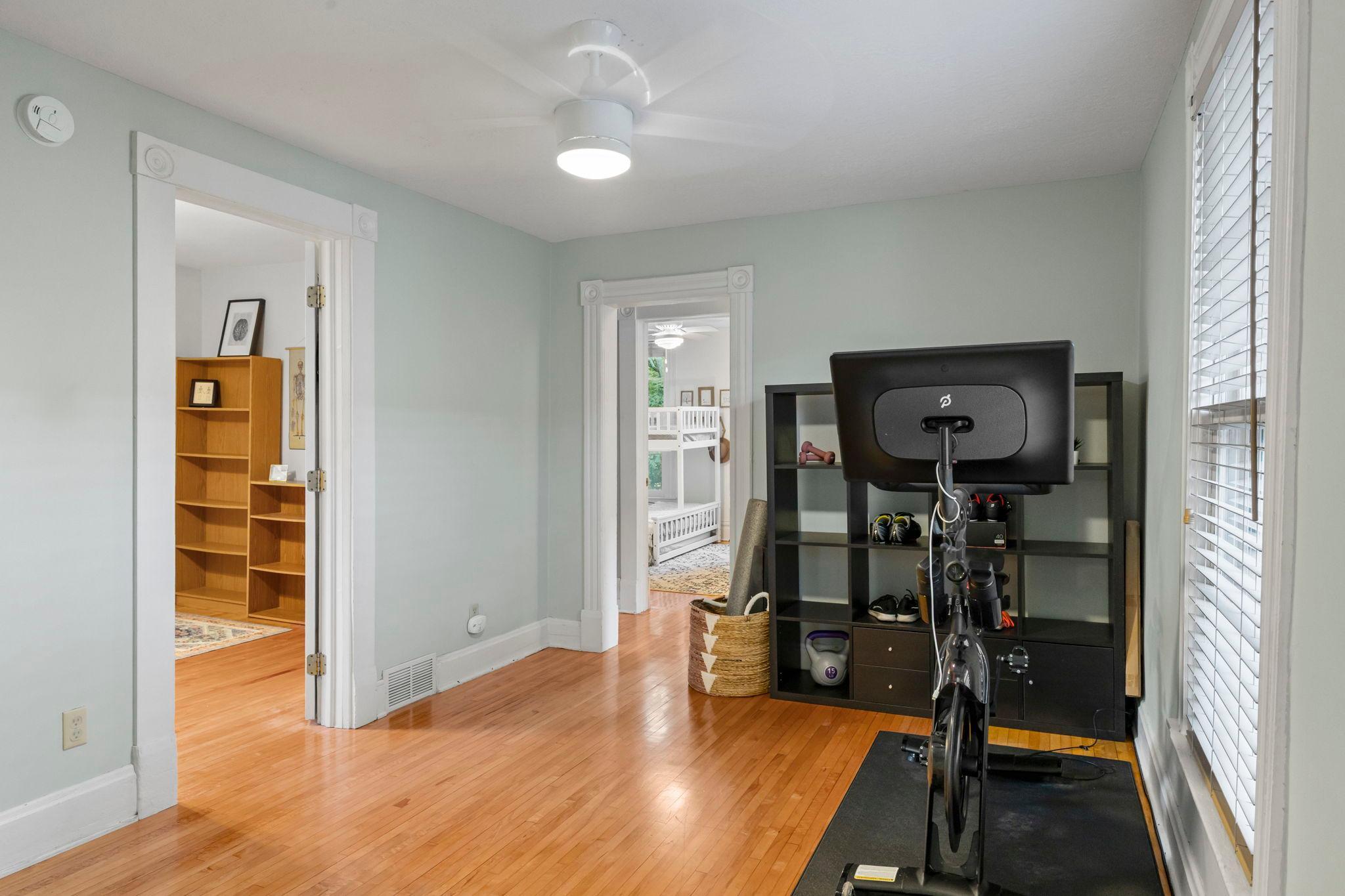 Beautiful hardwood floors, white trim and neutral colors