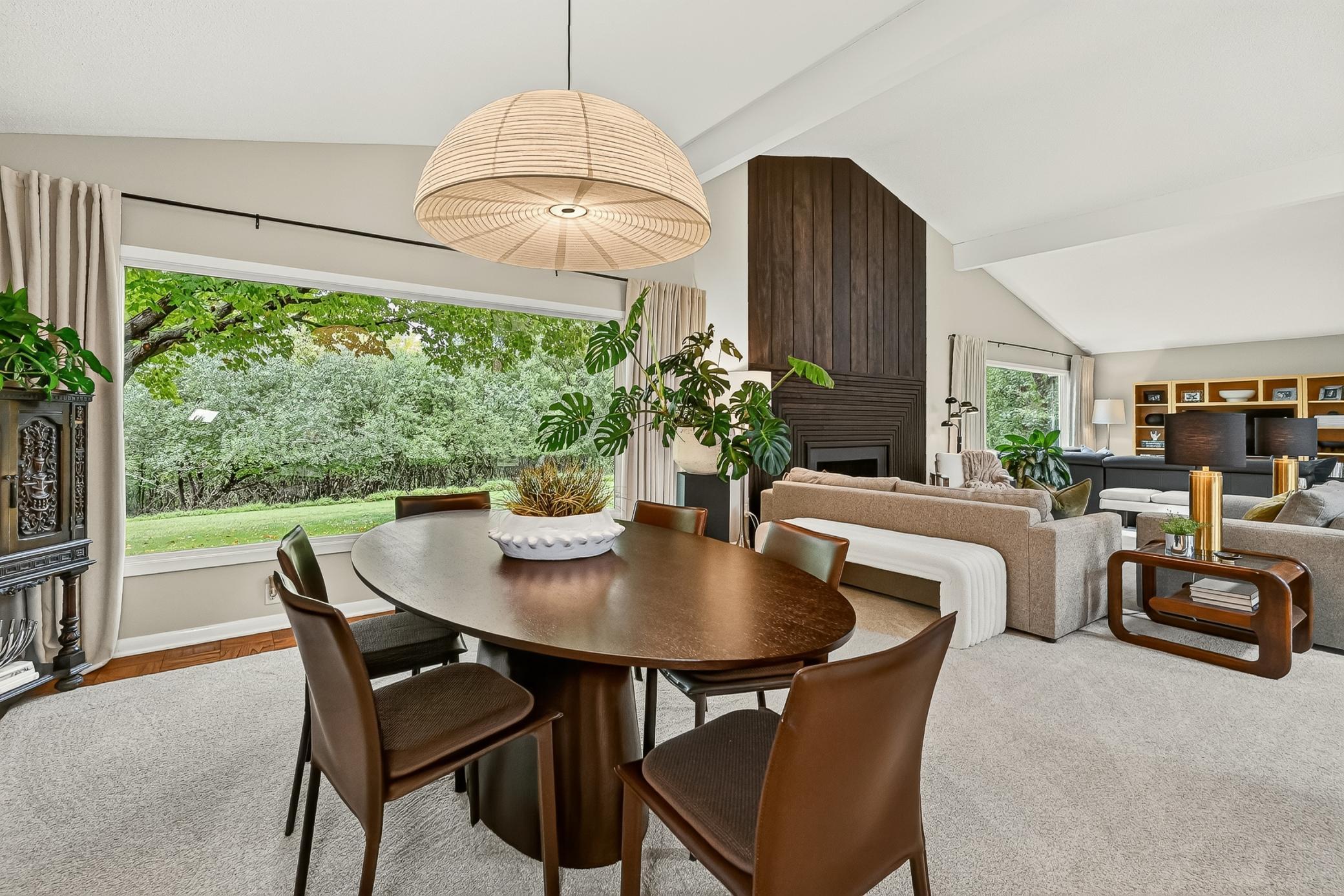 New lighting beautifully complements the dining space, while the picturesque views just beyond the windows take center stage.