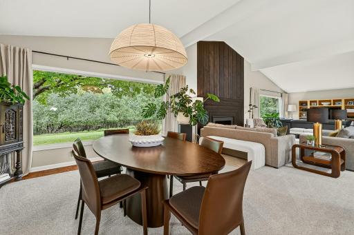 New lighting beautifully complements the dining space, while the picturesque views just beyond the windows take center stage.
