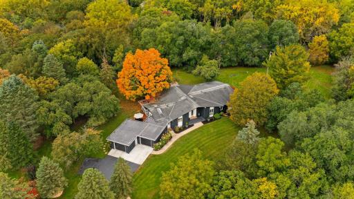 Tucked into almost 1.5 acres surrounded by mature trees and serene setting.