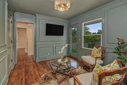 Located off the kitchen (pocket doors for privacy) this den office will be perfect for flex space. Could be used as a 4th bedroom. Access directly to backyard.