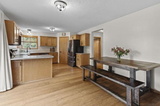 The dining area can be utilized with multiple seating configurations.