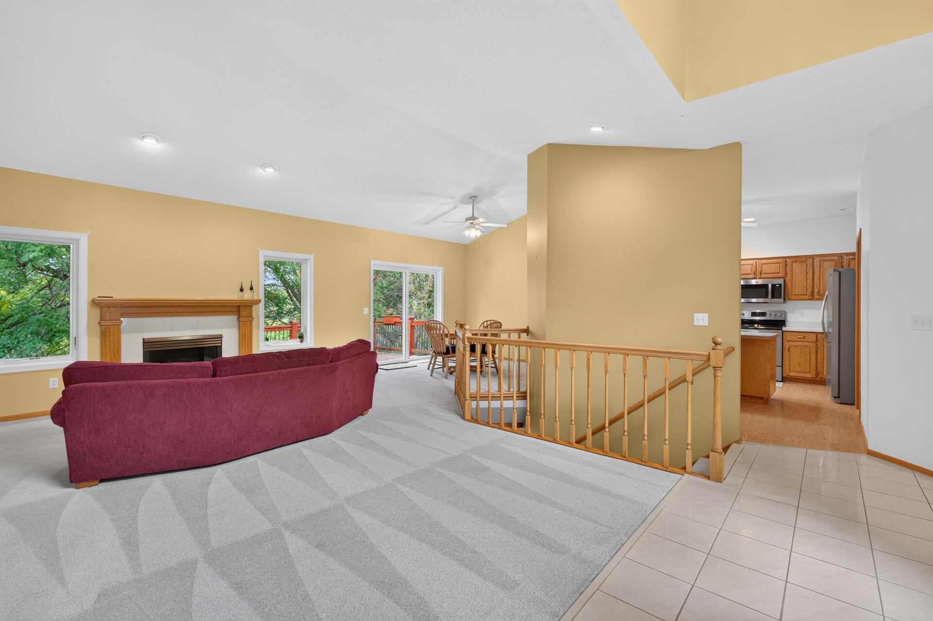 Another view at the foyer looking into the great room, dining room and kitchen. Desirable Andersen renewal clad windows and patio doors in 2024.