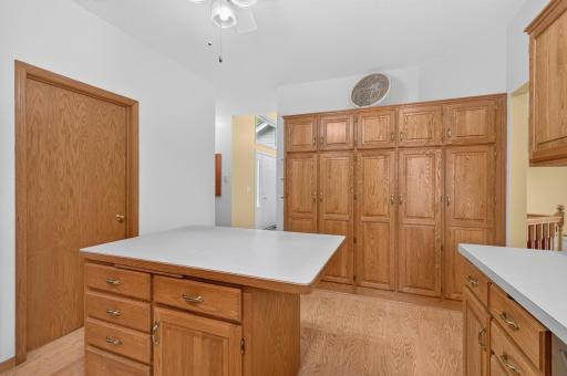 Fantastic full wall pantry cabinet for all your storage needs.