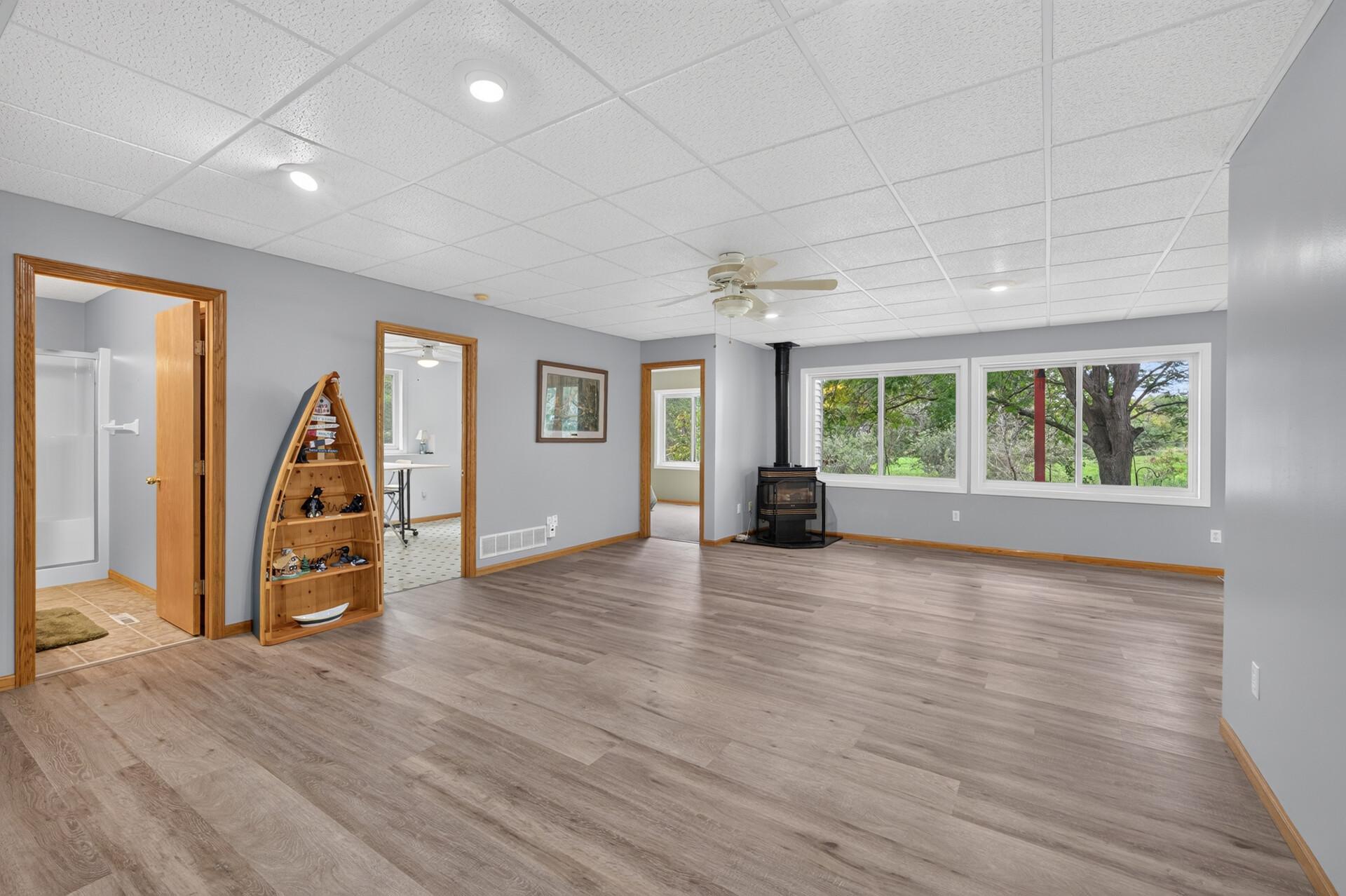 A view in the family room looking towards the basement 3/4 bath, and bedrooms # 3and 4.