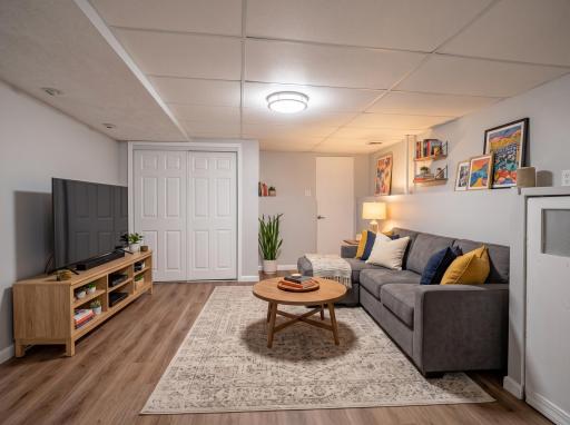 Lower level: family room (virtually staged)