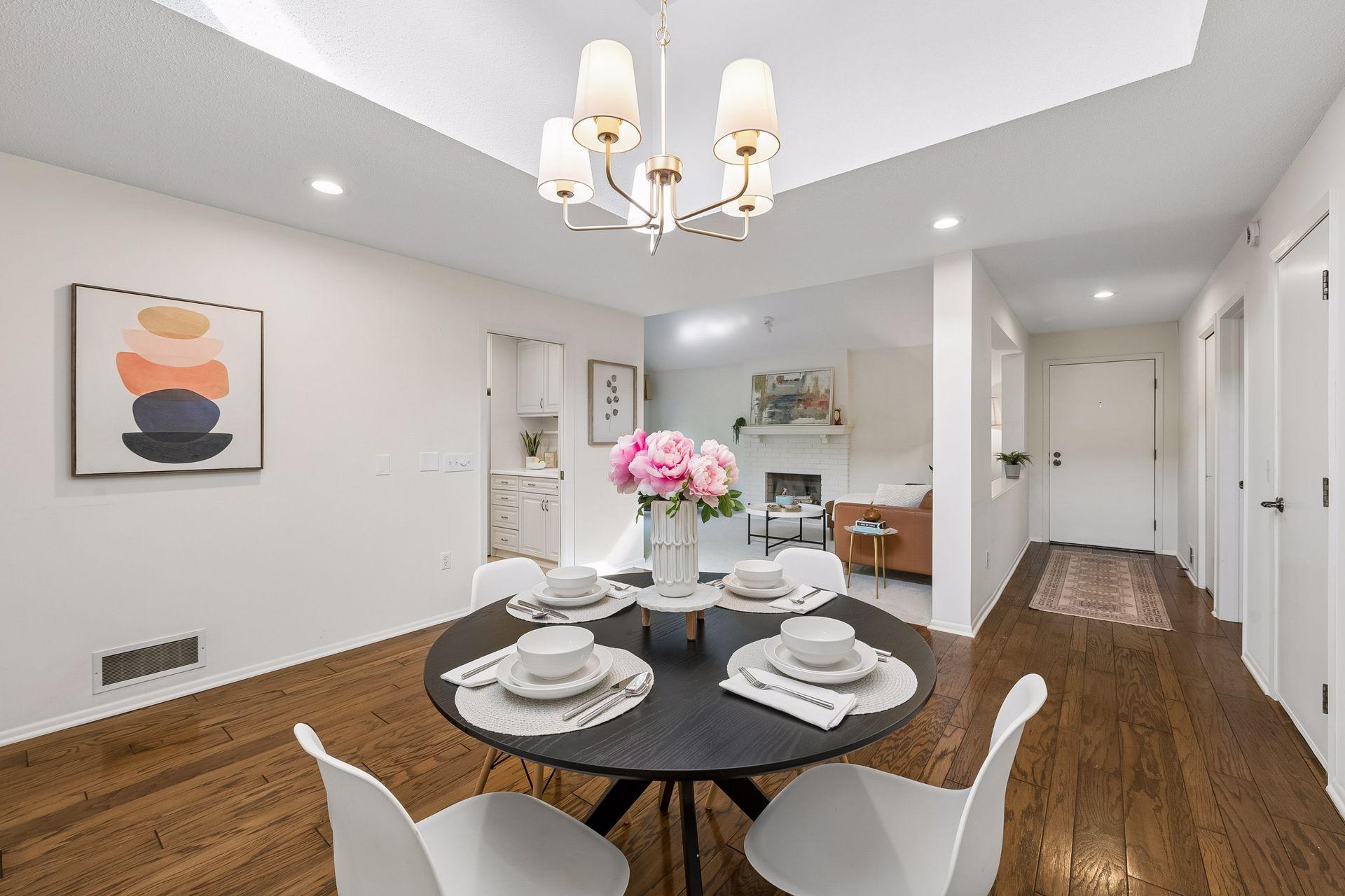 Formal dining, plus informal dining in the kitchen.