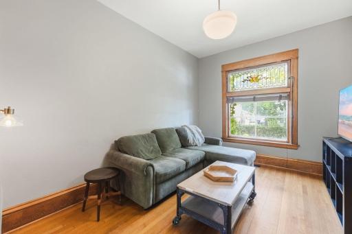 Beautiful stained glass and original wood trim