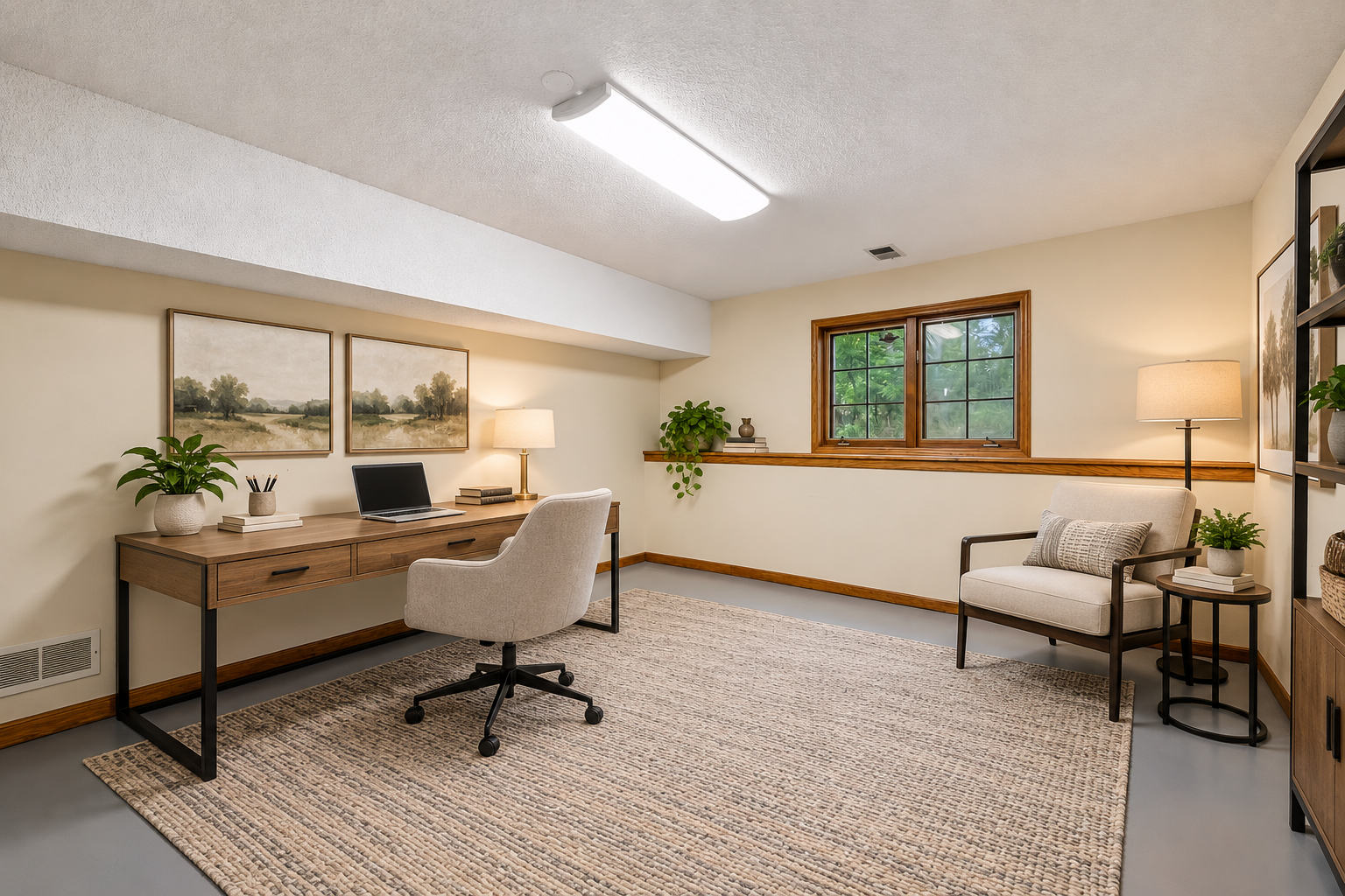 Virtually staged basement office