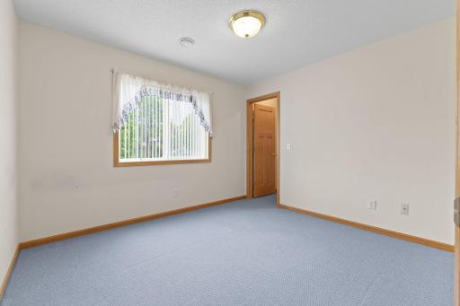 The lower-level bedroom offers a peaceful retreat with views of the backyard and an abundance of natural light. A spacious walk-in closet provides excellent storage, making this room ideal for guests, or a comfortable home office.