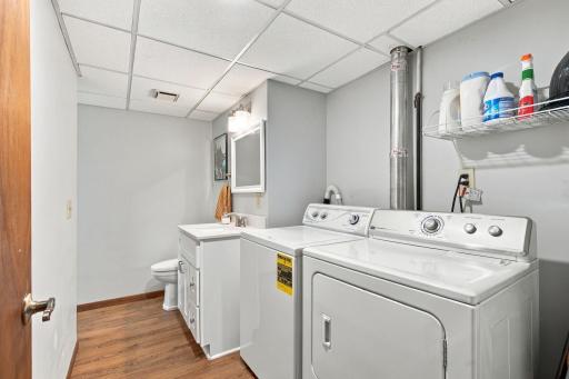 3/4 bathroom and laundry room are found in the lower level