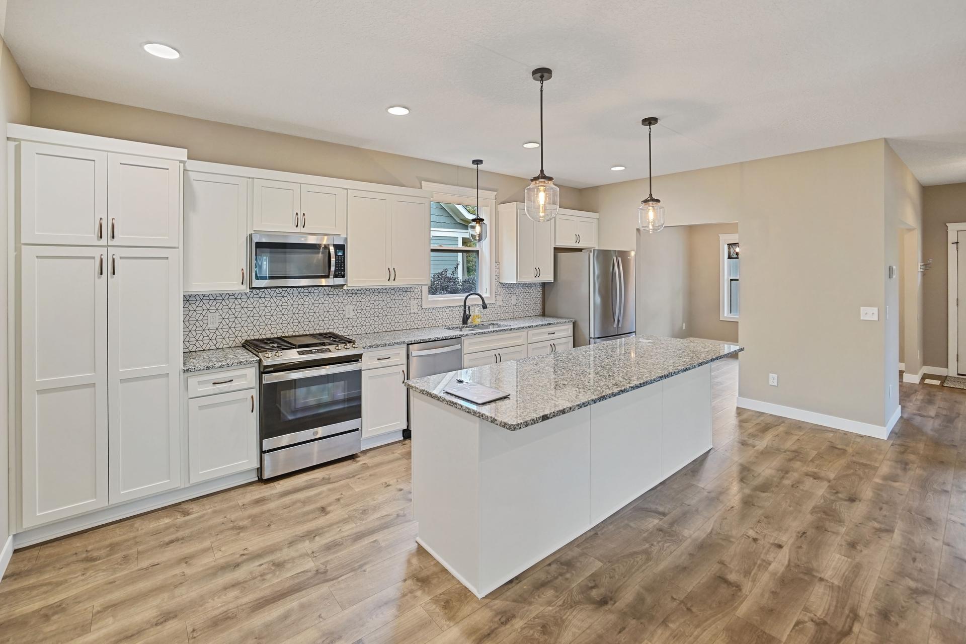 Kitchen with large island.