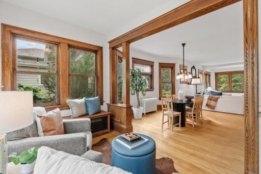 Sunroom opens to the kitchen and dining area
