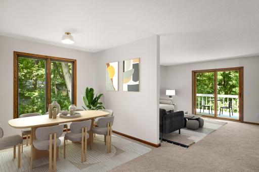 Dining room opens up to living room - virtually staged