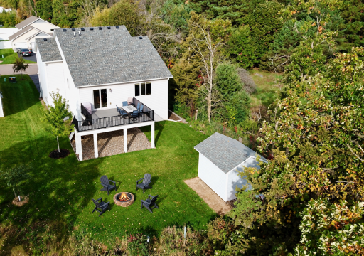 beautiful back yard with amazing views from the deck or sitting around the fire.
