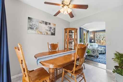 Dining room is adjacent to the kitchen for easy access to meals.
