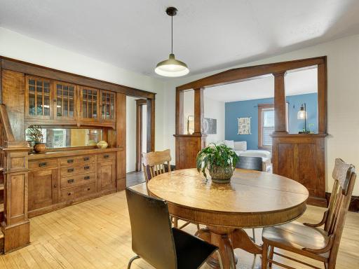 The gorgeous dining has ample space for a table big or small and is highlighted with a lovely built-in buffet.