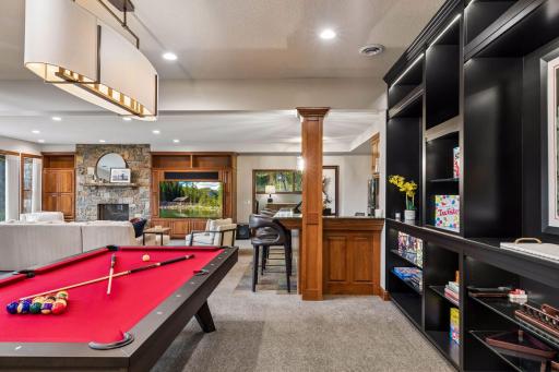Open lower level billiards rec room and gaming area