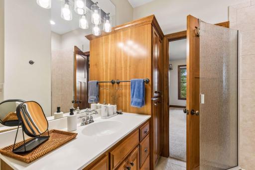 Lower level full en suite bath with separate tub and shower