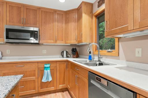 Custom-made cabinetry with under-cabinet lighting.