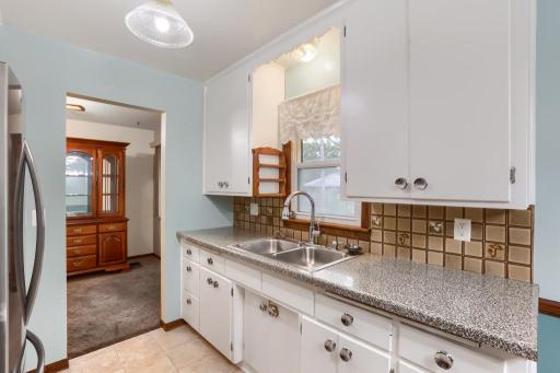 Easy to maintain kitchen with views towards the backyard.