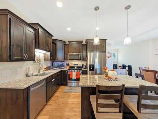 Stainless steel appliances and stunning finishes in this kitchen make it both