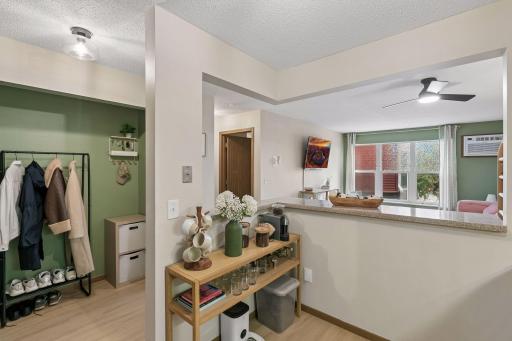 The hall closet has plenty of room for a coat rack or other storage solutions.