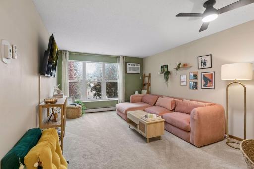 Your spacious living room with recent carpet and paint updates.