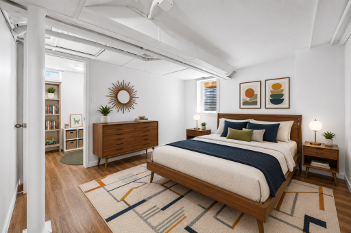 The fourth bedroom in the lower level waits with room to become whatever you need next, a guest room, an office, or a quiet retreat all your own. Simple, open, and ready your vision. This room has been virtually staged.