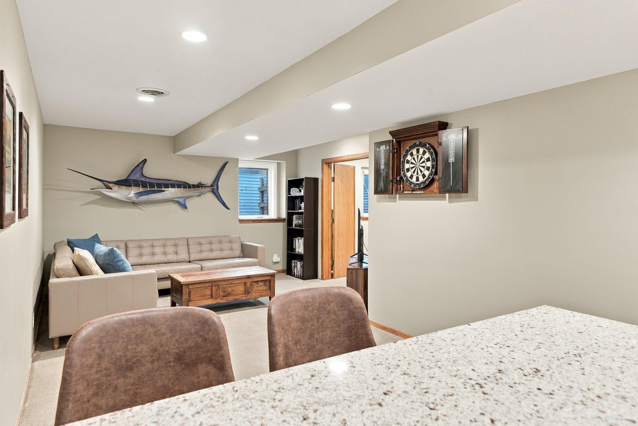 The recreation room is a versatile space