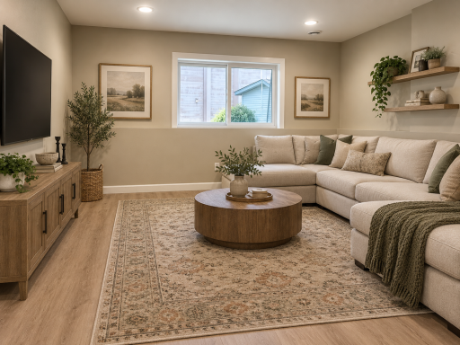 Lower level was just completely finished. Family room with look out window
