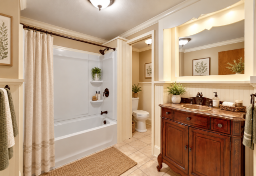 Lower Level full bathroom. Virtually staged.