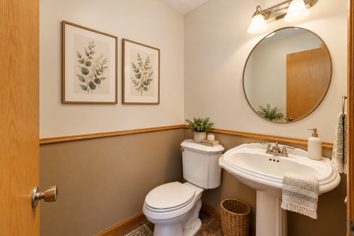 Main floor 1/2 bathroom. Virtually staged.