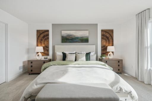 (Photo of decorated model, actual home's finishes will vary) Find your retreat in this stunning primary bedroom. Enjoy the exclusivity of a private bath and huge walk-in closet.