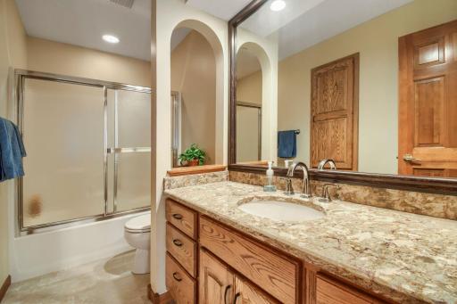 Full bathroom on 2nd level with quartz countertops
