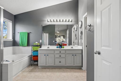Private primary bath-dual sinks-jet tub and separate shower.