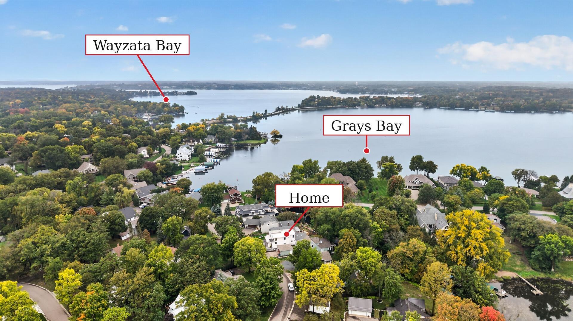 Ariel view of the the neighborhood showing it's proximity and access to Lake Minnetonka chain of lakes.