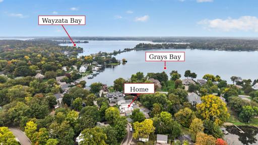 Ariel view of the the neighborhood showing it's proximity and access to Lake Minnetonka chain of lakes.