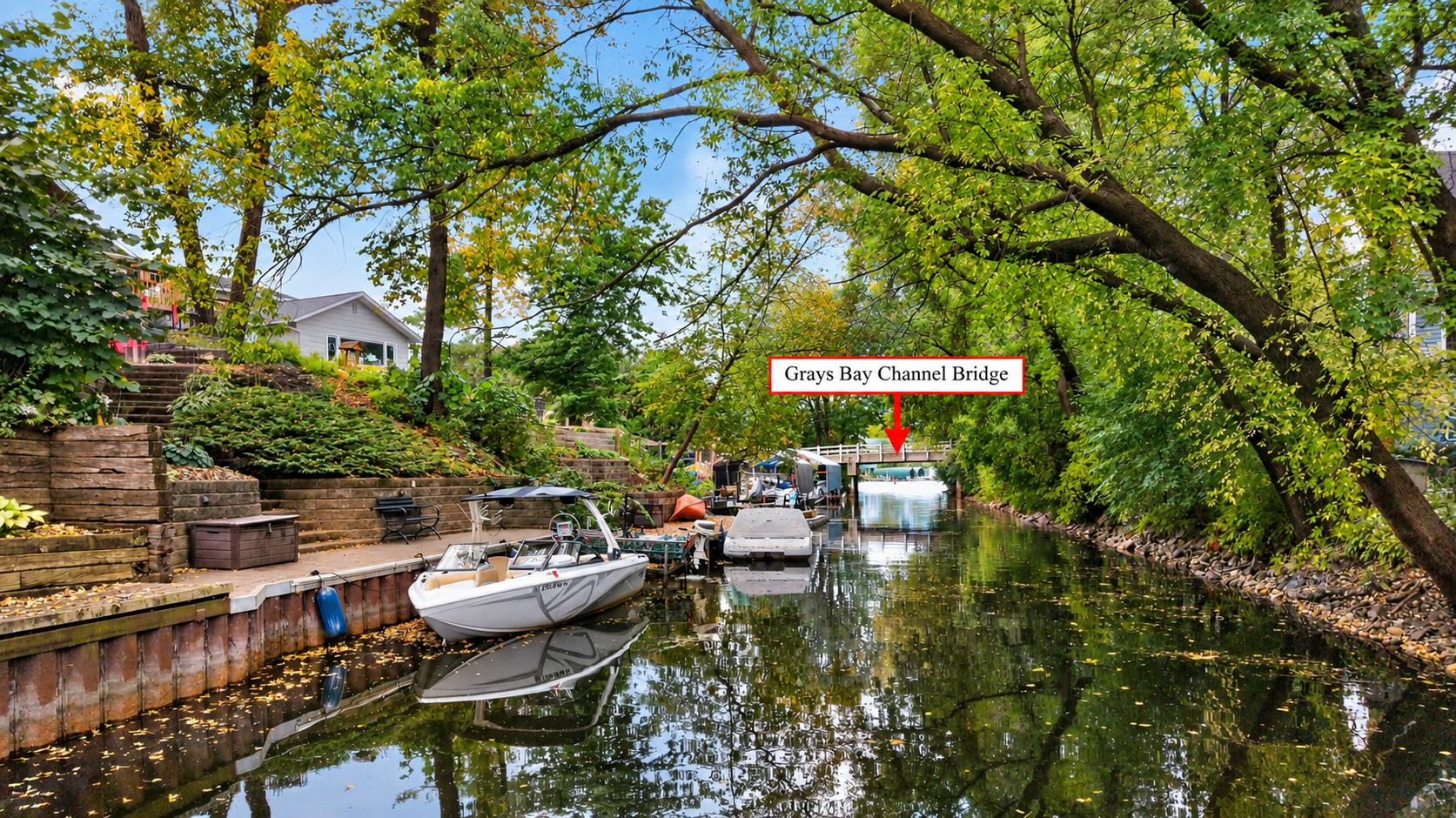Channel directly leads to Grays Bay of Lake Minnetonka.