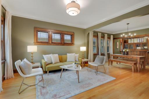 Charming Craftsman-style accent windows bring in natural light while preserving privacy and adding architectural character.