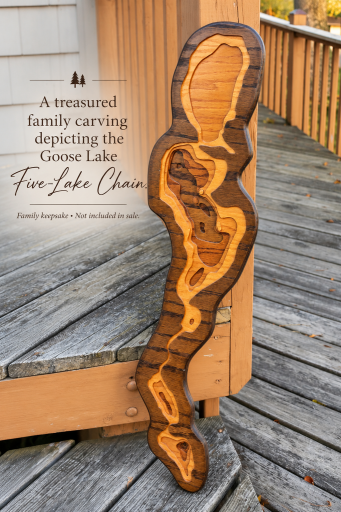 Treasured Family Wood Carving Depicting the Chain of Lakes