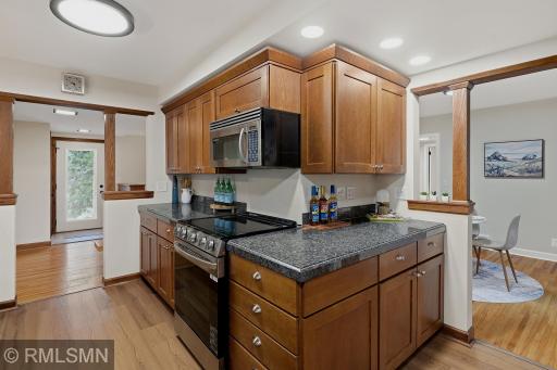 Rounding the corner of the galley kitchen offers more counter space!