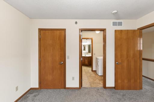 Primary bedroom with a walk-in closet and walk-through access to the full bathroom and laundry room.
